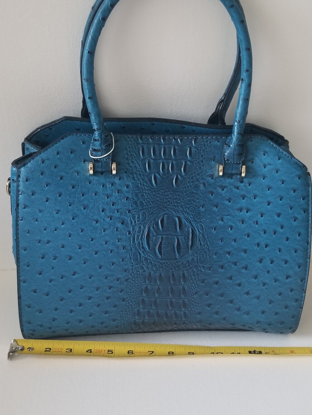 Structured Vegan Croc-Embossed Satchel in Corba Dark Teal